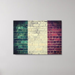 Vintage italienische Flagge an einer Ziegelmauer Leinwanddruck
