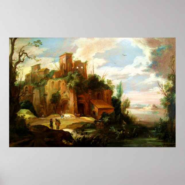 Vintage italienische Landschaft mit Ruins Poster (Vorne)
