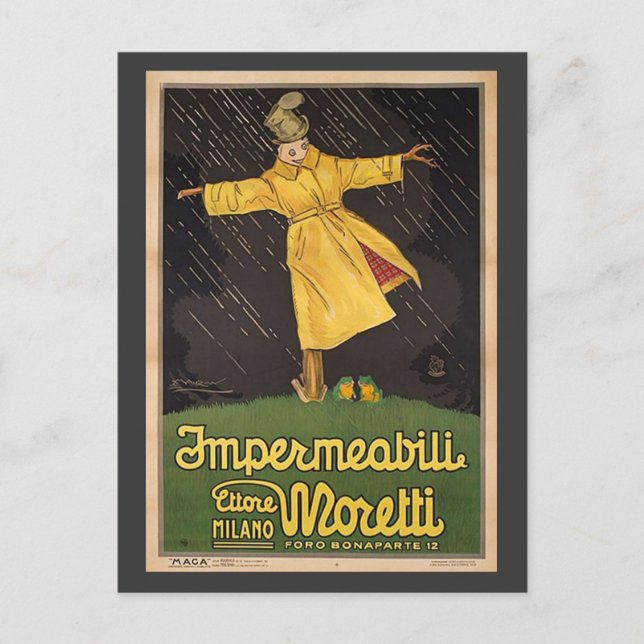 Vintage italienische Regenmantel-Werbung Postkarte (Vorderseite)