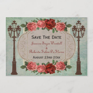 Vintage italienische Straßenleuchten und Rose Save The Date