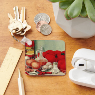 Vintage italienisches Essen Tomaten Zwiebeln Papri Schlüsselanhänger