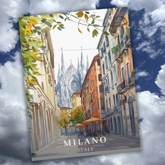 Vintage Italy Milano Milan Travel Watercolor  Feiertagspostkarte