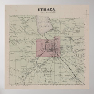 Vintage Ithaca NY Karte (1866) Poster