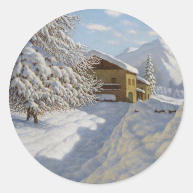 Vintage Ivan Choultse Winterlandschaft Runder Aufkleber (Vorderseite)