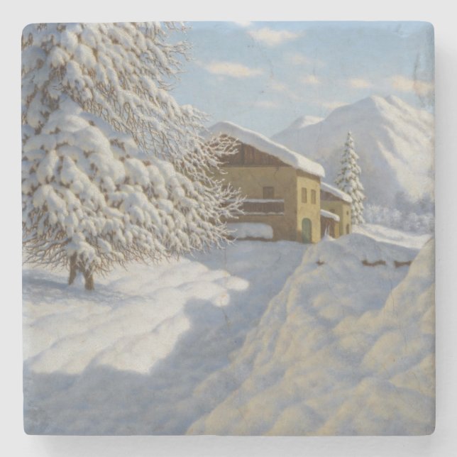 Vintage Ivan Choultse Winterlandschaft Steinuntersetzer (Vorderseite)