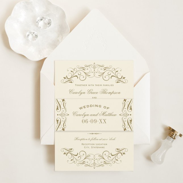 Vintage Ivory Antique Blüh Wedding Monogram Einladungsbanderole (Von Creator hochgeladen)