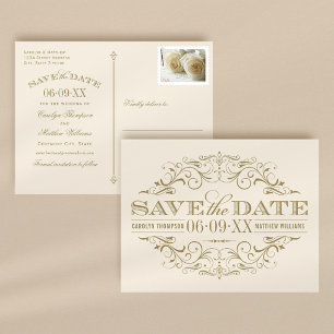 Vintage Ivory Antique Geblüht Save the Date Ankündigungspostkarte