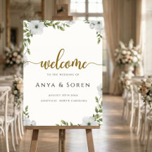 Vintage Ivory & Beige Floral Wedding Welcome Sign