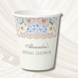 Vintage Ivory Peony Blue Hydrangea Bridal Shower Pappbecher