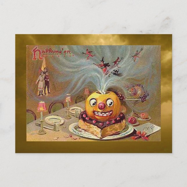 Vintage-Jack o'Lantern mit Hexen Postkarte (Vorderseite)
