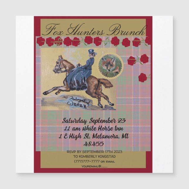 Vintage Jagdfrau auf Pferdegaloppieren Magneteinladung (Vorderseite)