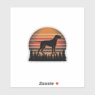Vintage-Jagdhund-Sonnenuntergang-Wald-Vektordesign Aufkleber
