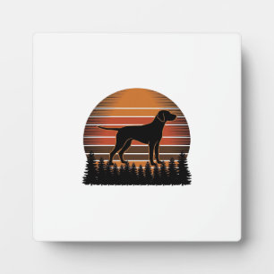 Vintage-Jagdhund-Sonnenuntergang-Wald-Vektordesign Fotoplatte