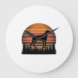 Vintage-Jagdhund-Sonnenuntergang-Wald-Vektordesign Große Wanduhr