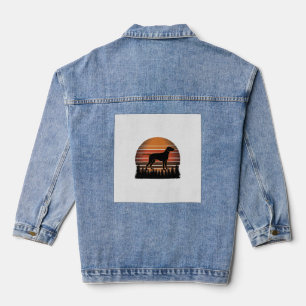 Vintage-Jagdhund-Sonnenuntergang-Wald-Vektordesign Jeansjacke
