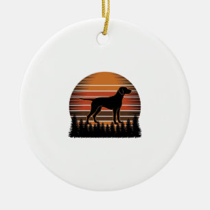 Vintage-Jagdhund-Sonnenuntergang-Wald-Vektordesign Keramik Ornament