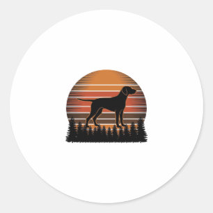 Vintage-Jagdhund-Sonnenuntergang-Wald-Vektordesign Runder Aufkleber