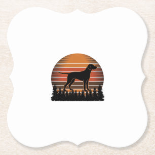 Vintage-Jagdhund-Sonnenuntergang-Wald-Vektordesign Untersetzer