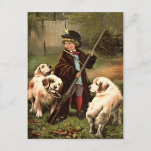 Vintage-Jagdpostkarte für Jungen Postkarte
