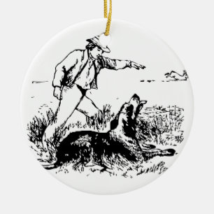 Vintage Jäger, Hase und Hund Weihnachtsbaumschmuck Keramikornament