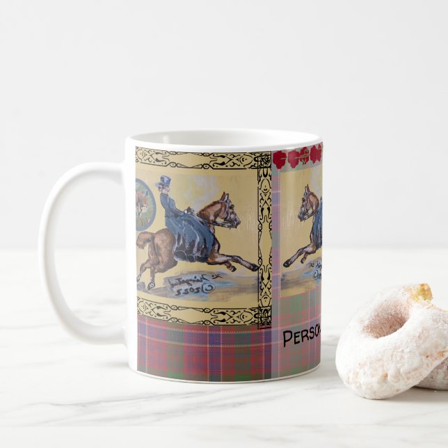 Vintage Jägerin auf Galopierpferd Kaffeetasse (Mit Donut)