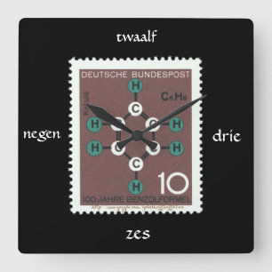 "Vintage Jahre Benzolformel Briefmarke " Quadratische Wanduhr