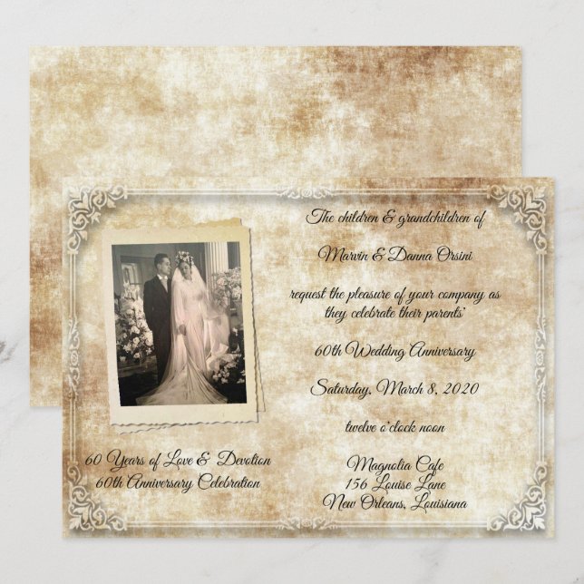 Vintage Jahrestagsfeier Einladung (Vorne/Hinten)