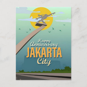 Vintage Jakarta Indonesien Java Reise Aquarell Postkarte