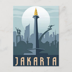 Vintage Jakarta Indonesien Java Wasserfarbe Reise Postkarte