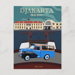 Vintage Jakarta Indonesien Java Wasserfarbe Reise Postkarte