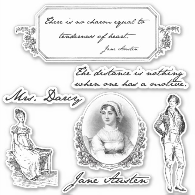 Vintage Jane Austen Zitate und Gravuren Aufkleber (Vorderseite)