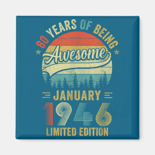 Vintage Januar 1946 Alt 80. Geburtstag Männer Frau Magnet