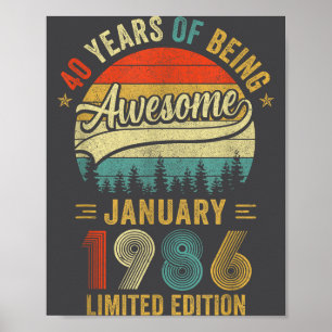 Vintage Januar 1986 Alt 40. Geburtstag Männer Frau Poster