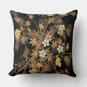 Vintage Japan Herbst Gold Floral Schwarz Kunst Kissen