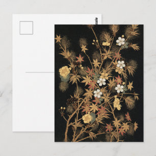 Vintage Japan Herbst Gold Floral Schwarz Kunst Postkarte