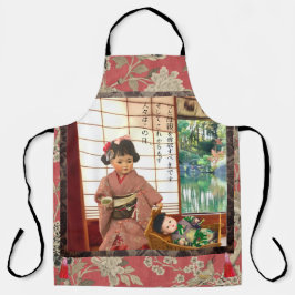 Vintage Japan Ningyo Print Apron Schürze