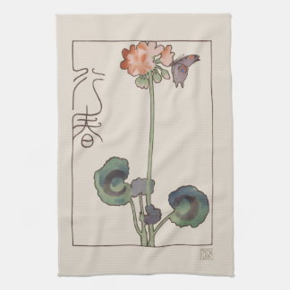 Vintage Japan Spring Floral: Geranium & Butterfly Geschirrtuch