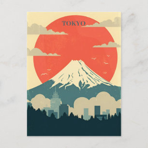 Vintage Japan Tokio Reise Aquarell Asien Postkarte