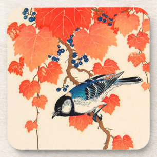 Vintage Japanese Bird and Autumn Grapevine Getränkeuntersetzer