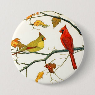 Vintage Japanese drawing, Cardinals on a branch Button