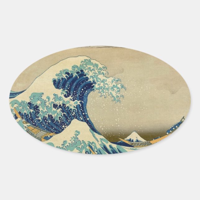Vintage Japanese Painting Of Great Wave Ovaler Aufkleber (Vorderseite)