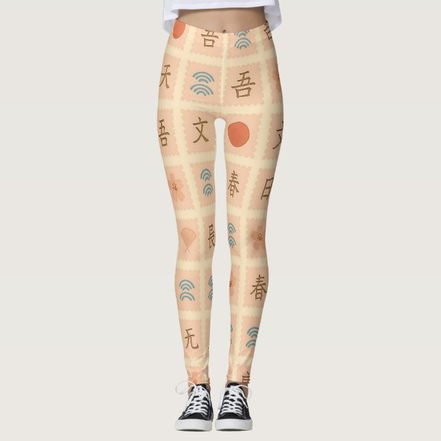 Vintage Japanese Stamp Pattern  Leggings (Vorderseite)