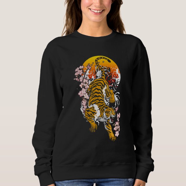 Vintage Japanese Tiger Traditional Asian Cherry Bl Sweatshirt (Vorderseite)