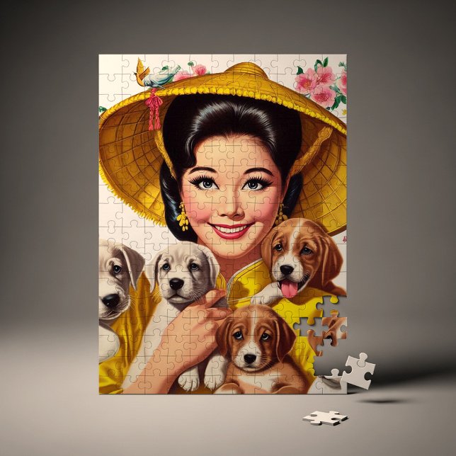 Vintage Japanese Woman and Puppies Puzzle (Von Creator hochgeladen)