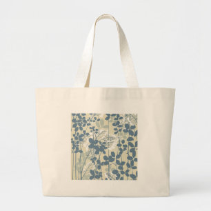 Vintage Japanisch Blau Botanisch: Cremeblattfarn Jumbo Stoffbeutel