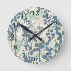 Vintage Japanisch Blau Botanisch: Cremeblattfarn Runde Wanduhr