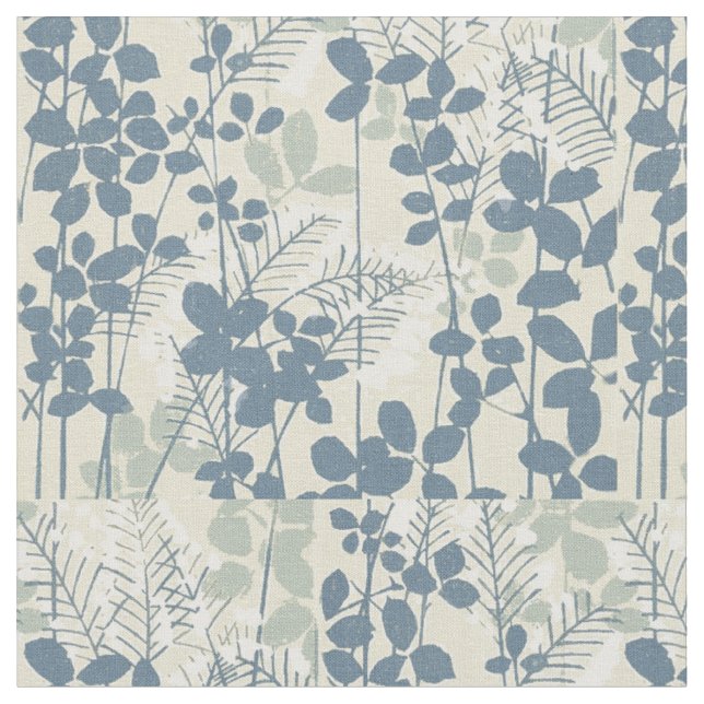 Vintage Japanisch Blau Botanisch: Cremeblattfarn Stoff (Nahaufnahme)