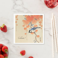 Vintage japanische Aquarelldrucke mit Vogel