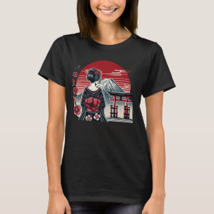Vintage japanische Art Blume Sunset Floral Geisha T-Shirt