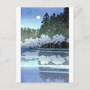 Vintage japanische Bäume auf Wasser Holzschnittkun Postkarte